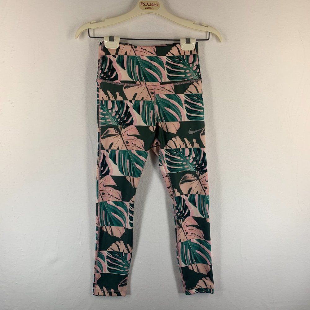 Nike Dri Women's Size XS Botanical Print Fast Crop Leggings CJ2162-654 Tight Fit